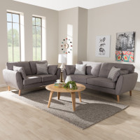 Baxton Studio R2006-Grey-2PC-Set Miranda Mid-Century Modern Light Grey Fabric Upholstered 2-Piece Living Room Set
